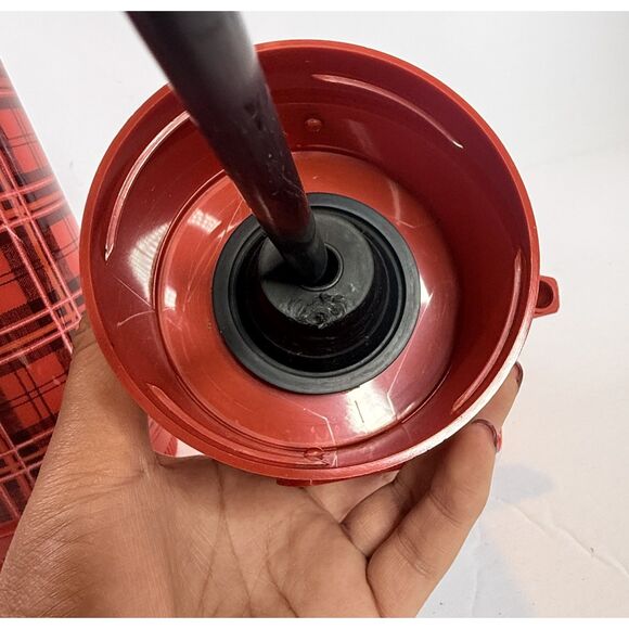 Vintage Aladdin Pump a Drink Red Plaid Thermos Built In Dispenser With Box - Picture 8 of 9